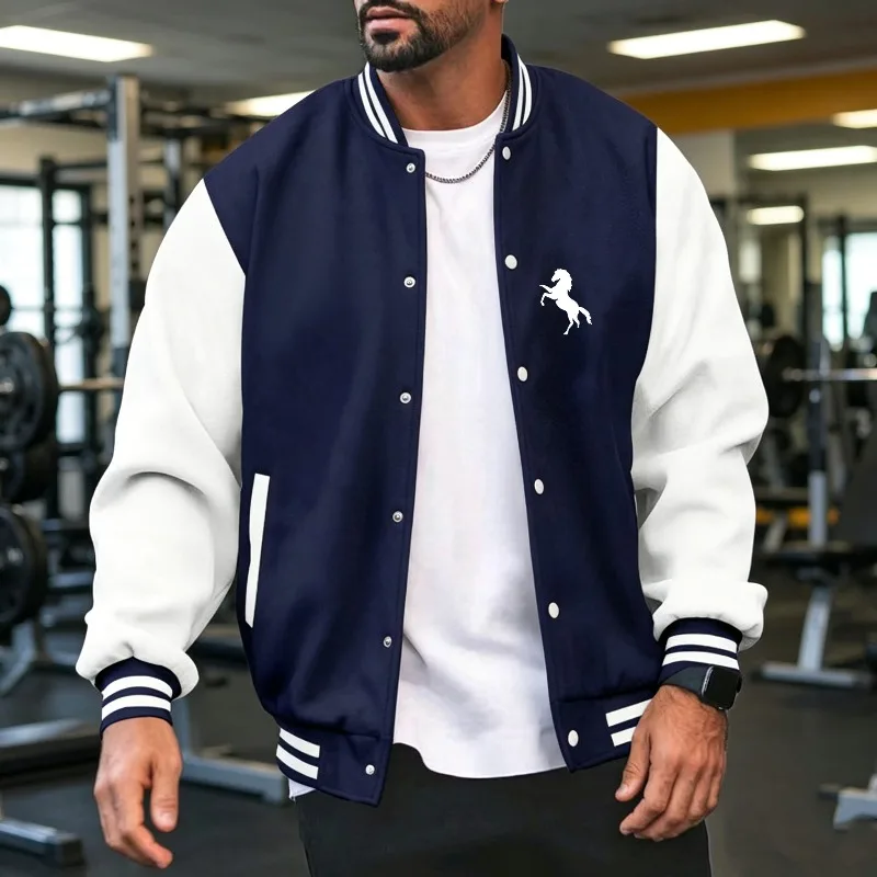 Varsity Jacket Wool - Men Color Block Baseball Jacket Ribbed