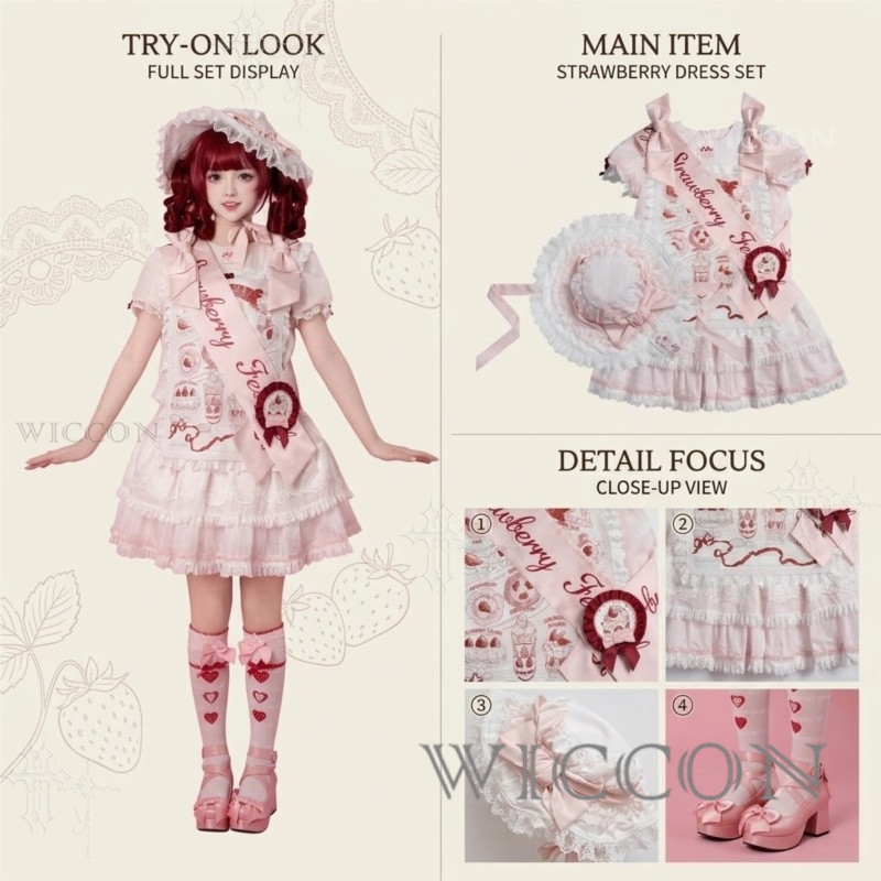 Vintage Y2K - Vintage Strawberry Wall Lolita Dress Sweet