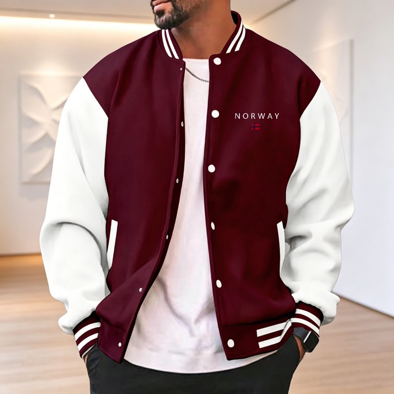 Varsity Jacket Wool - Men Wine Red White Color Block