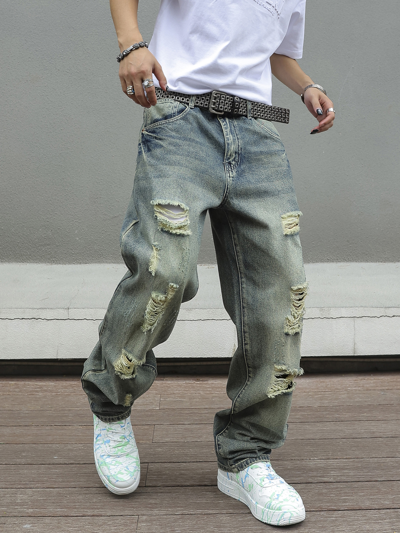 Retro Track Pant - Y2K Distressed Skinny Jeans for Men