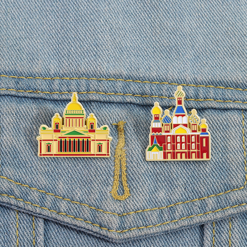 Vintage Fashion Boutique - Vintage Building Enamel Brooches Cathedral Lapel