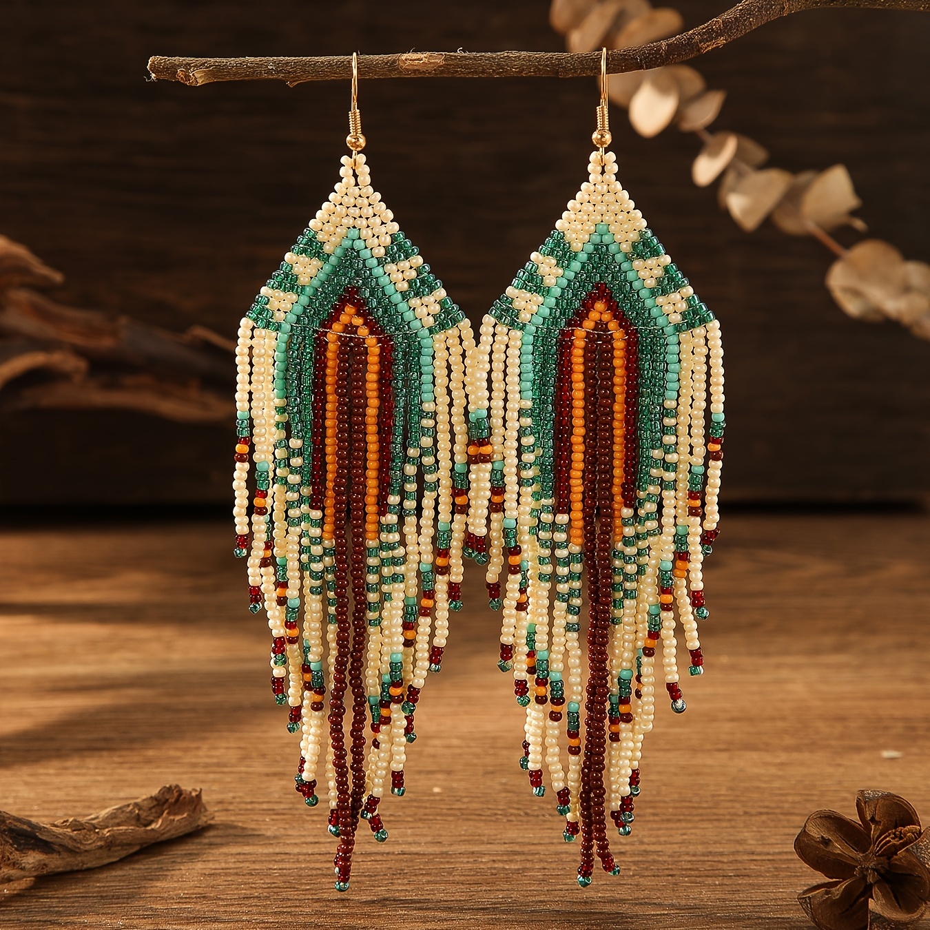 Colorful Beaded Earrings Long  - Vintage Fashion Ornaments review and price