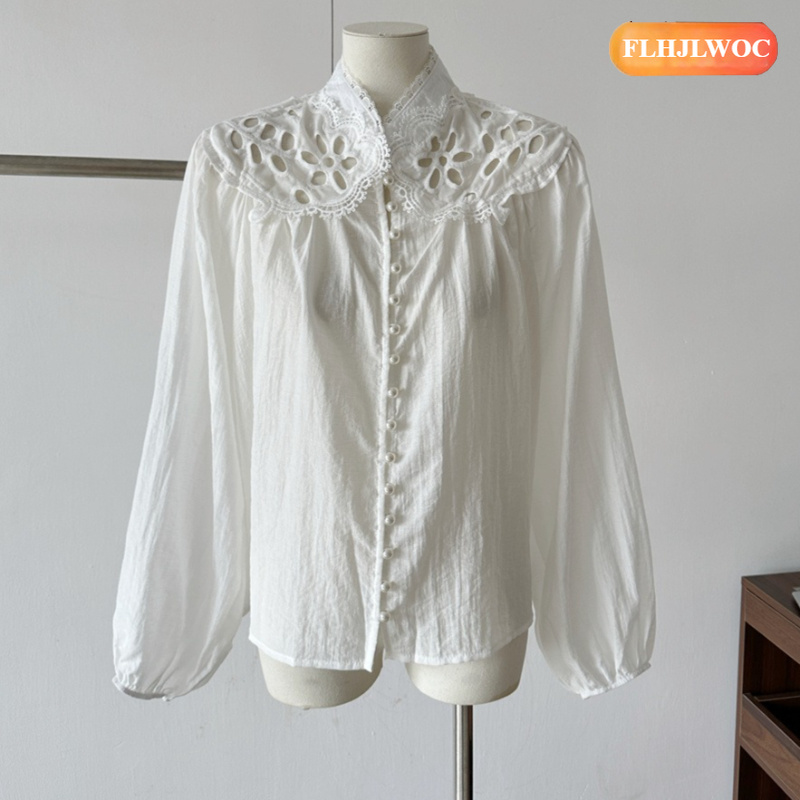 Hollow Out White Lace Tops Blo - Vintage Fashion Retro Outfit review and price