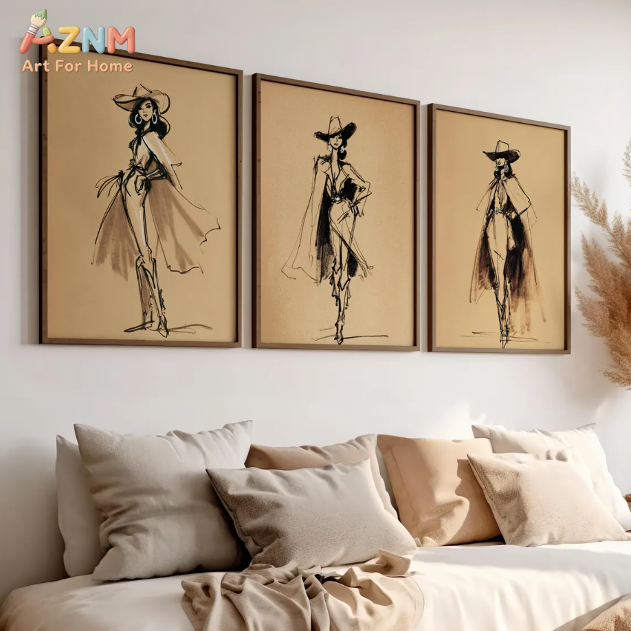 AZNM Vintage Cowgirl Sketch Ca - Vintage Fashion Sketches review and price
