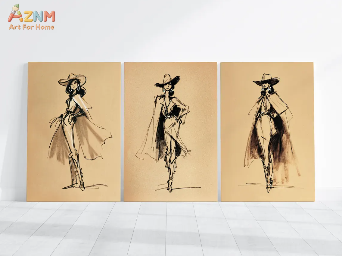 AZNM Vintage Cowgirl Sketch Ca - Vintage Fashion Sketches review and price
