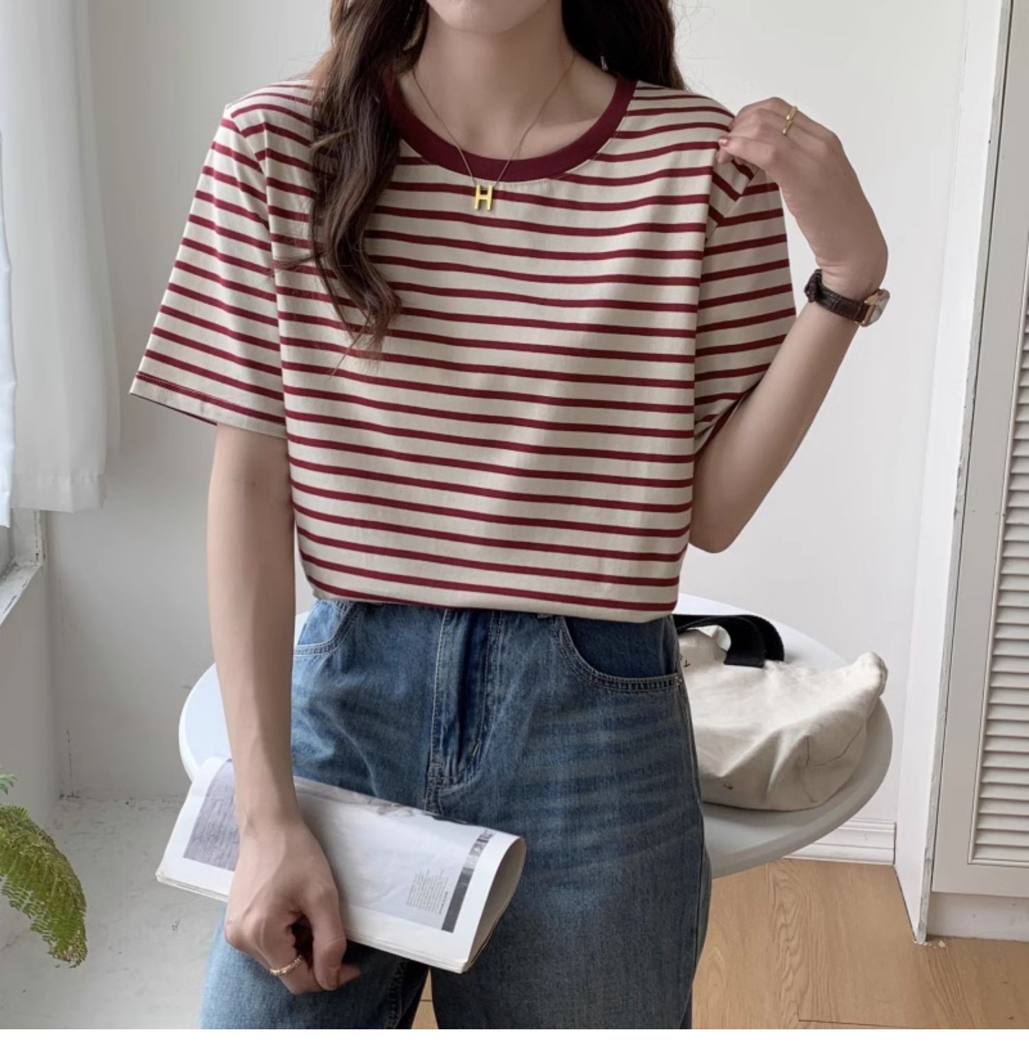 Vintage Striped T-shirt Women  - Retro Vintage Korean Fashion review and price
