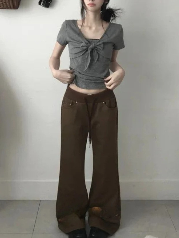 Deeptown Korean Style Gray Str - Retro Vintage Korean Fashion review and price