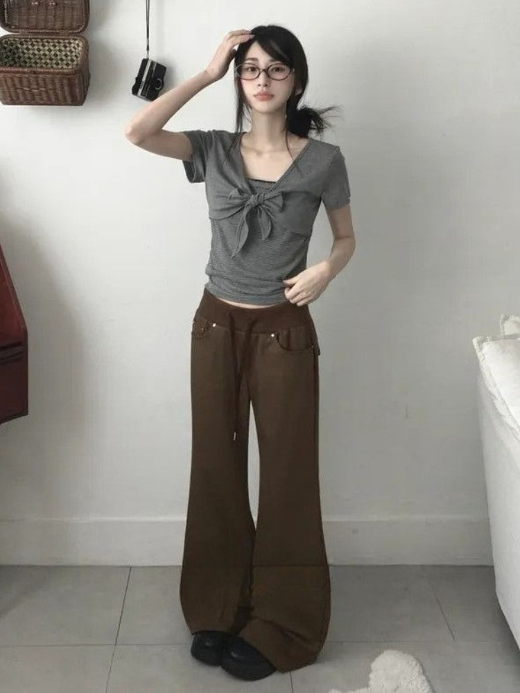 Deeptown Korean Style Gray Str - Retro Vintage Korean Fashion review and price