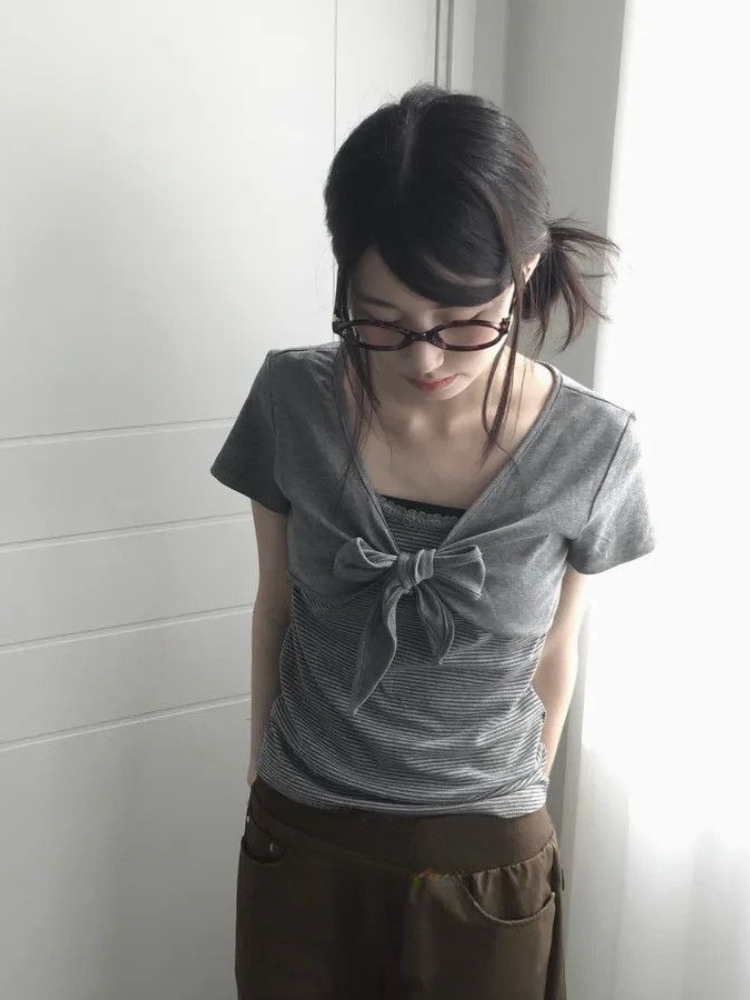 Deeptown Korean Style Gray Str - Retro Vintage Korean Fashion review and price