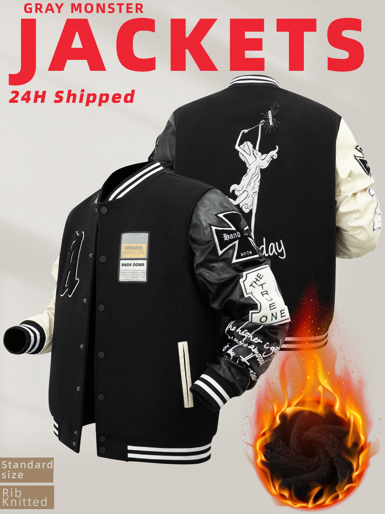 Men's Plush Inner Bomber Jacke - Varsity Jacket Wool review and price