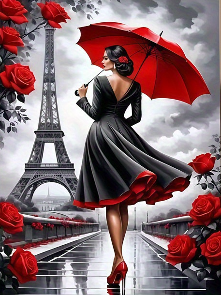 Paris Eiffel Tower Lady With R - Vintage Fashion Sketches review and price