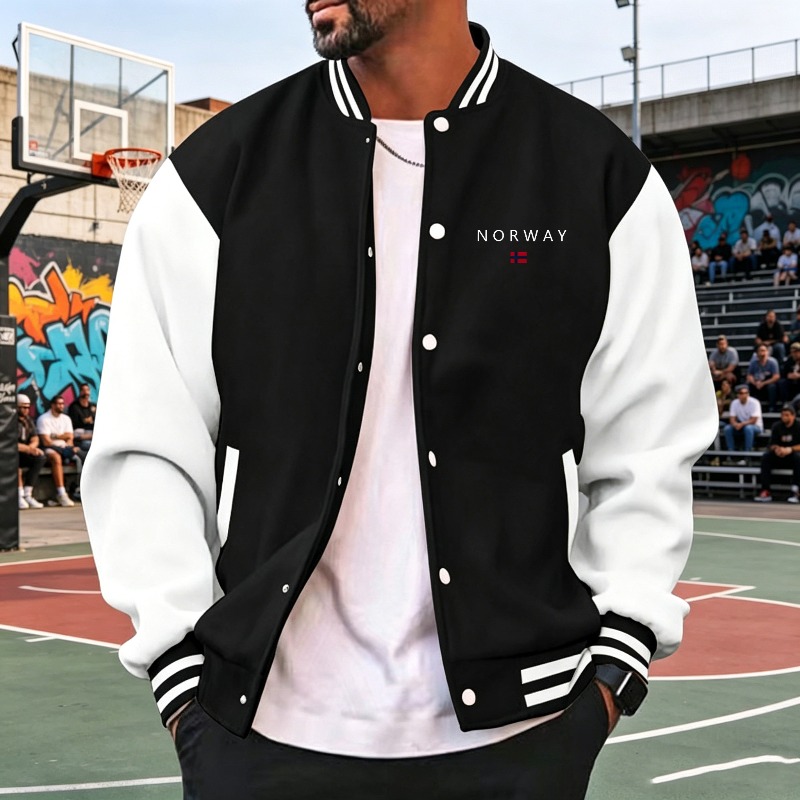Men Wine Red White Color Block - Varsity Jacket Wool review and price