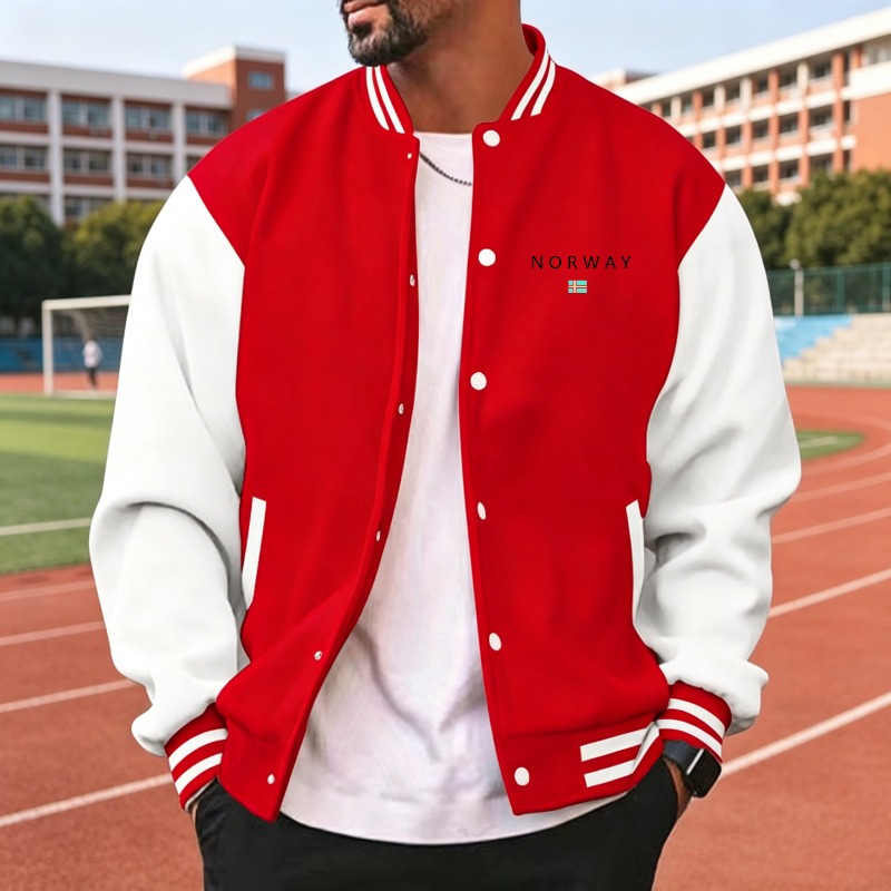 Men Wine Red White Color Block - Varsity Jacket Wool review and price