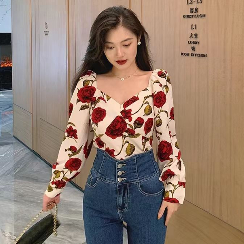 S-3XL Rose Blouses for Women S - Retro Vintage Korean Fashion review and price