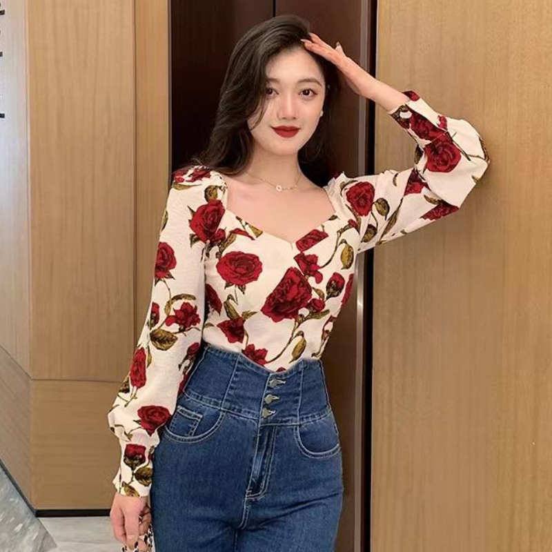 S-3XL Rose Blouses for Women S - Retro Vintage Korean Fashion review and price